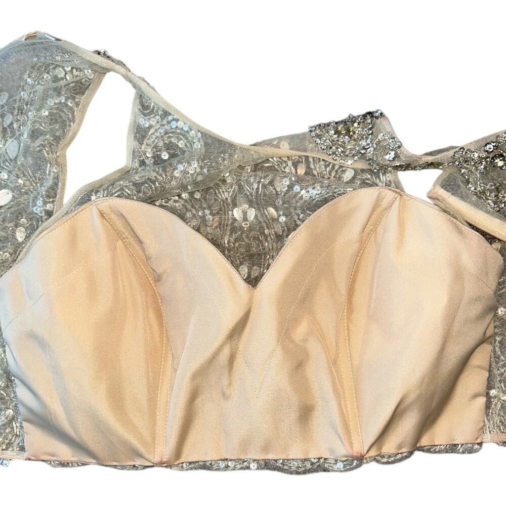 NWOT Revolve Crystal Encrusted on Nude Sleeveless Choli or Evening Crop Top sz 6 - Picture 4 of 8
